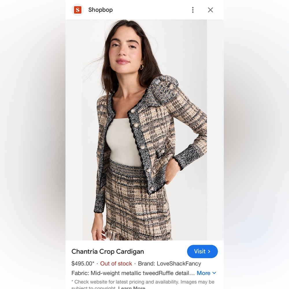 Loveshackfancy Chantria Tweed Boucle cropped cardigan with Black and gold - Picture 5 of 10